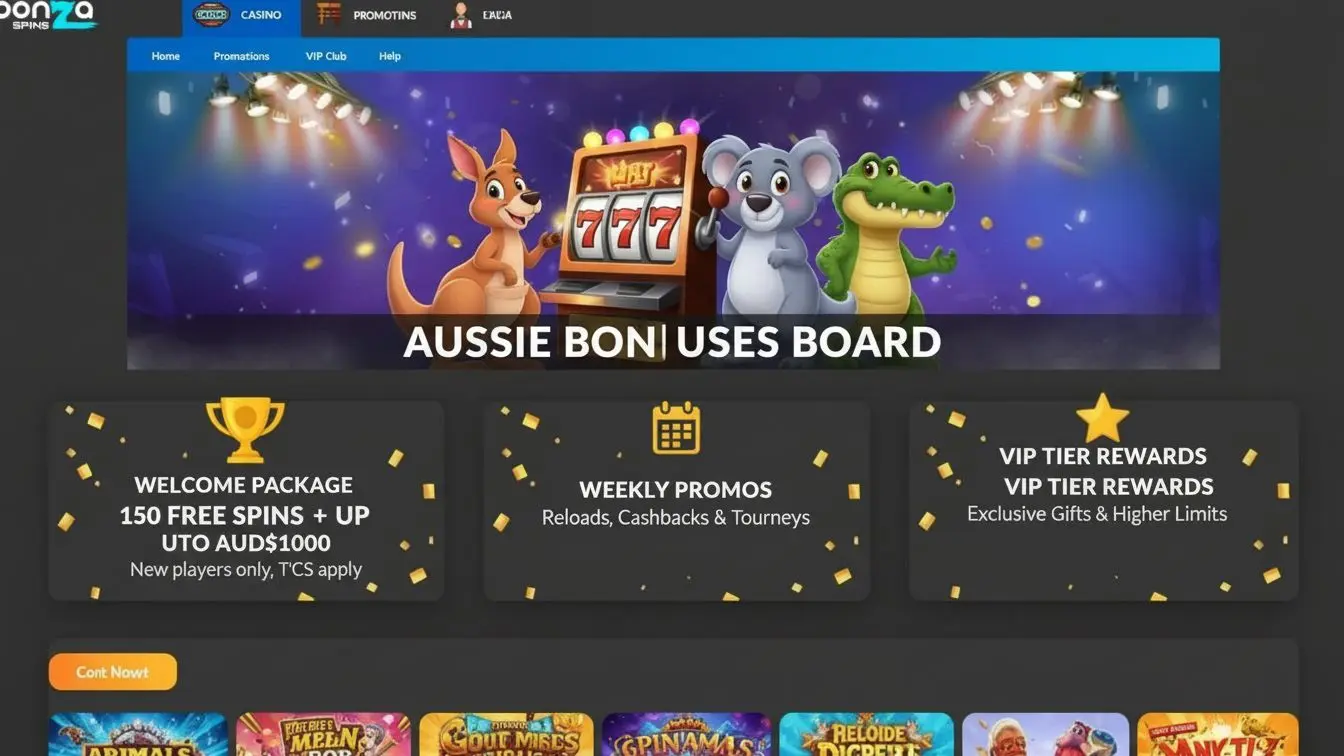 Casino bonuses display with free spins and rewards